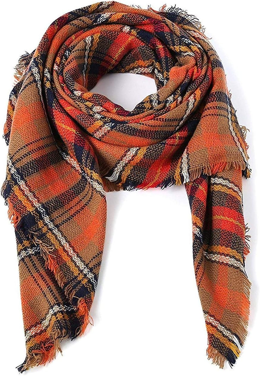 Trendy Women'S Cozy Warm Winter Fall Blanket Scarf Stylish Soft Chunky Checked Giant Scarves Shawl Cape