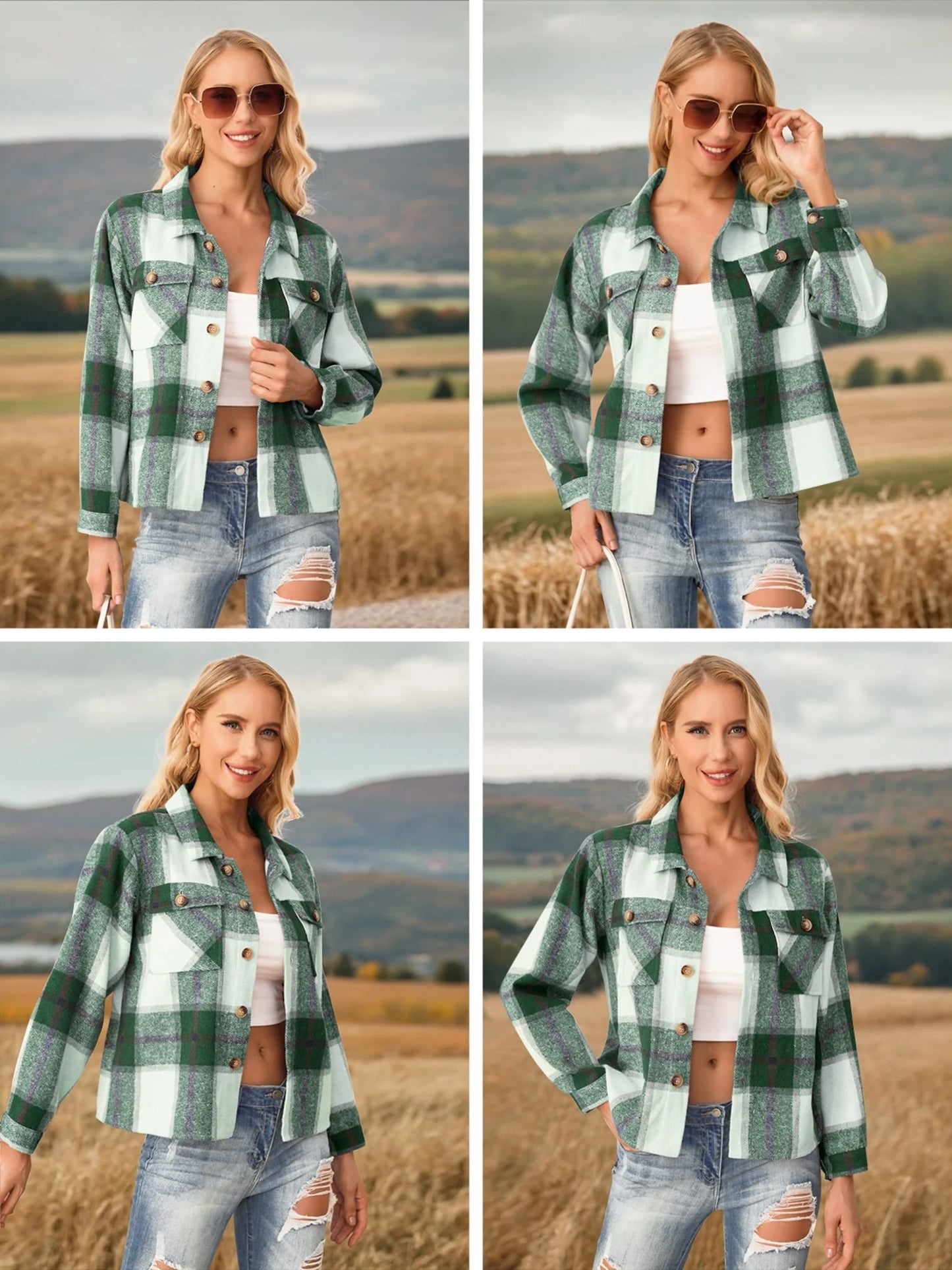 Womens Shacket Plaid Shirts Flannel Shacket Jacket Long Sleeve Button down Shirt Trendy Fall Outfits for Women Coats