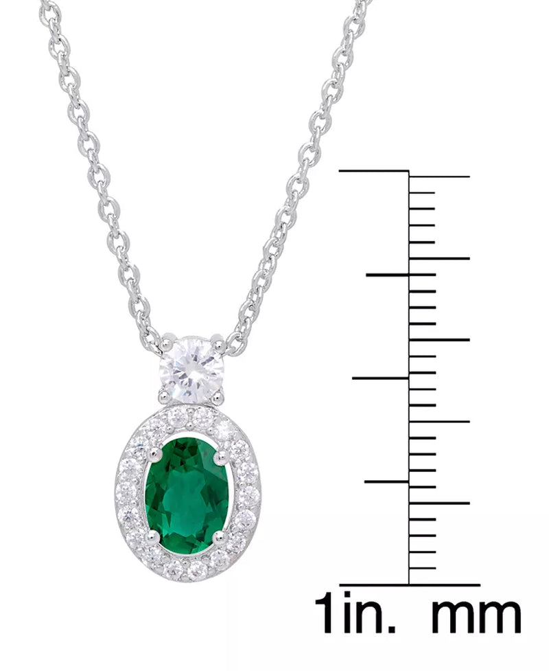 Simulated Emerald Oval Halo 3 Piece, Pendant, Earrings and Ring, Set in Silver Plate